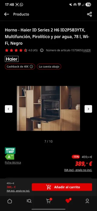 Horno PRECINTADO Haier ID Series 2 H6 Negro