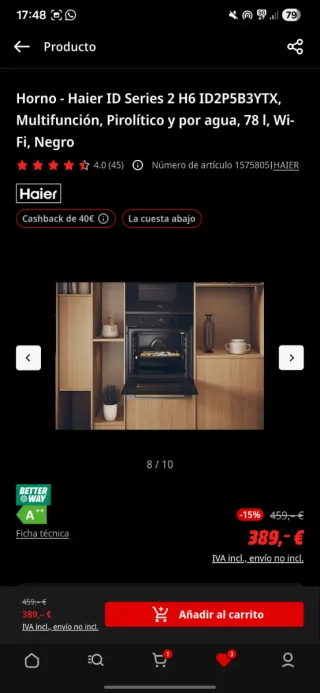 Horno PRECINTADO Haier ID Series 2 H6 Negro