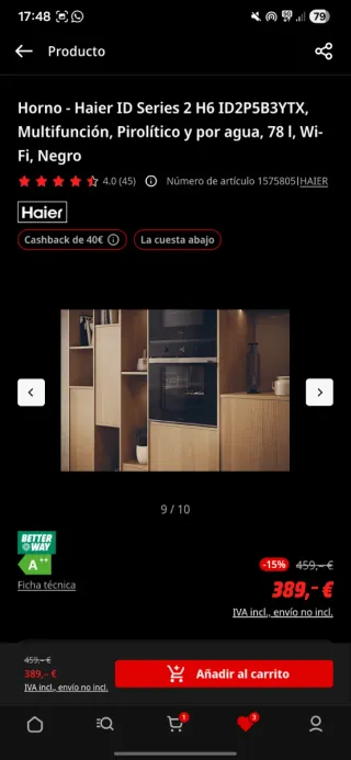 Horno PRECINTADO Haier ID Series 2 H6 Negro