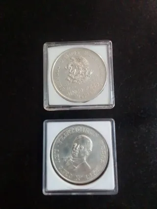 2 Monedas Mexicanas 5 y 25 Pesos