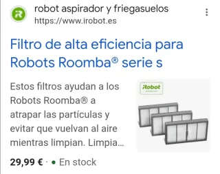 Pack 3 Filtros HEPA Originales Roomba Serie S