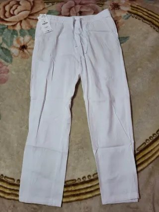 Pantalón Zara Lino Blanco Talla L
