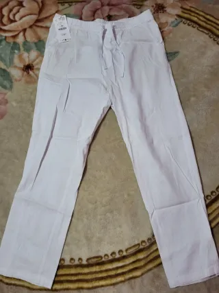 Pantalón Zara Lino Blanco Talla L
