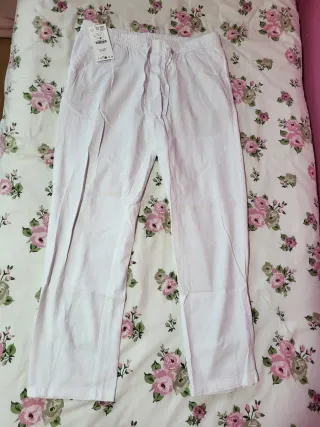 Pantalón Zara Lino Blanco Talla L