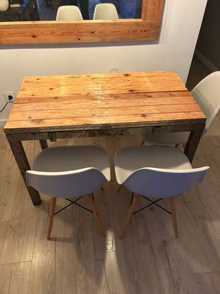 Mesa comedor madera y acero extensible