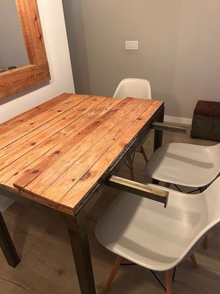 Mesa comedor madera y acero extensible