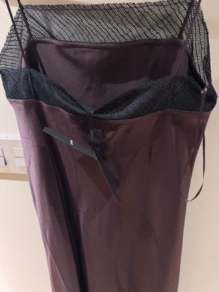 Vestido lencero satén Massimo Dutti marrón