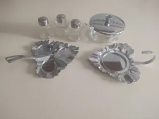 JUEGO De ESPECIEROS Y MERMELADA y CUENCO  CRISTAL