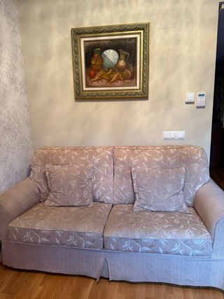 Conjunto de sofás 3 y 2 plazas tela beige/blanco