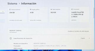 Portátil HP i7 16GB RAM 256GB SSD