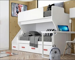 LITERA DE MADERA CON 3 CAJONES Y ESCALERA LIDER 28