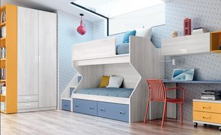 LITERA DE MADERA CON 3 CAJONES Y ESCALERA LIDER 28