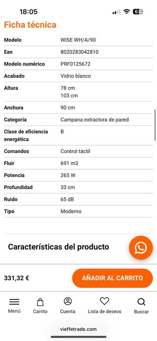 Campana Extractora Elica Wise 90cm Blanca