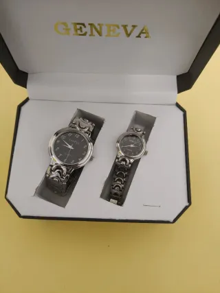 Relojes Geneva Set Plata y Negro