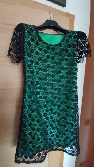 Vestido fiesta encaje negro y verde