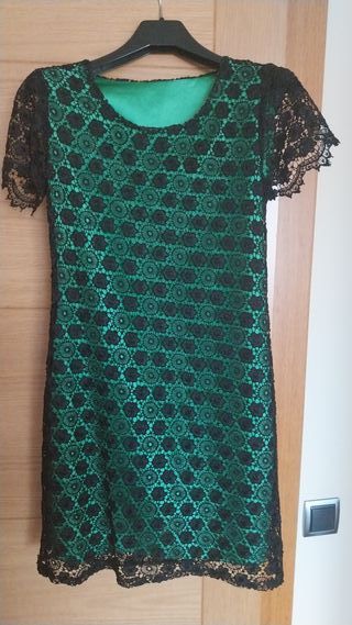 Vestido fiesta encaje negro y verde