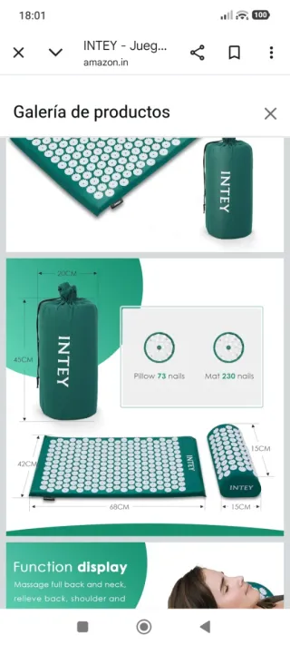 Esterilla Acupresión Intey Masaje Verde