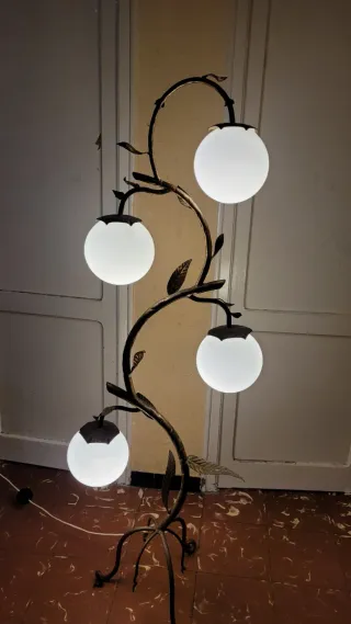 Lámpara antigua 60s metal y cristal