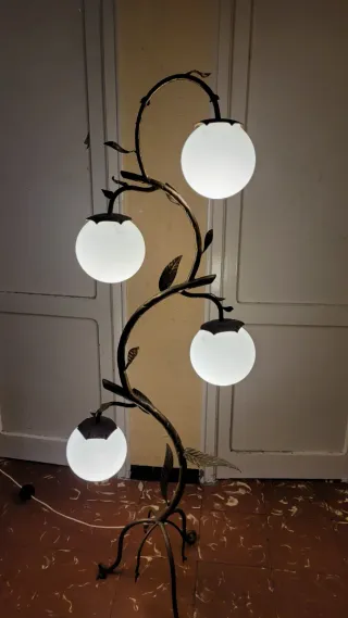 Lámpara antigua 60s metal y cristal