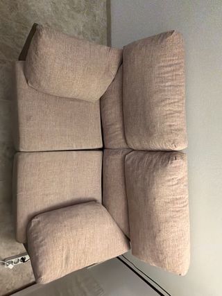 Sofá 2 plazas tela marrón/beige