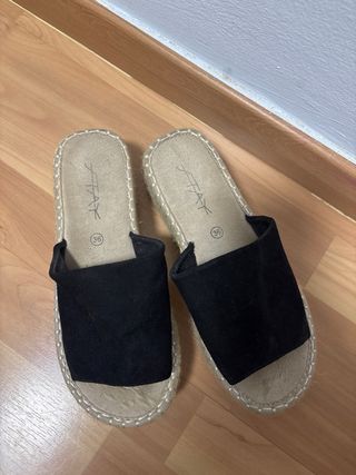 Sandalias de plataforma de esparto negras talla 36