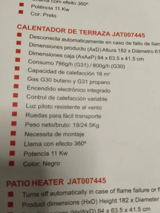 Estufa Exterior Citygarden Gas Butano