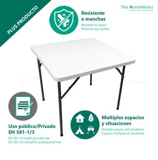 Mesa cuadrada plegable blanca 90x90