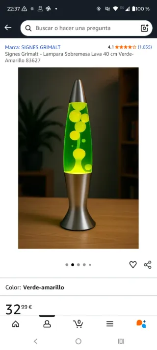 Lámpara de lava azul y verde