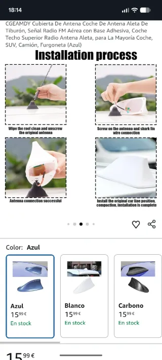 Cubierta Antena Coche Tiburón Azul señal radio