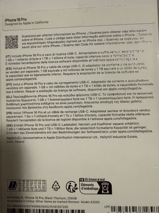 Caja iPhone 16 Pro Negro 256GB