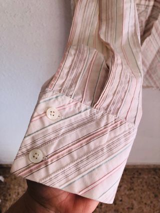 Camisa blanca rayas rosa y azul