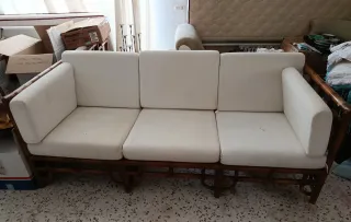Sofá de Bambú Beige 3 Plazas