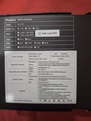 Mini PC Alder Lake N150 Serie F