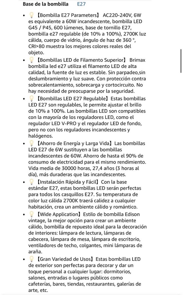 8 Bombillas LED G45 Filamento E27