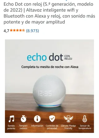 Echo Dot 5ª Gen con Reloj Gris/Blanco