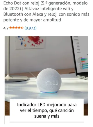 Echo Dot 5ª Gen con Reloj Gris/Blanco