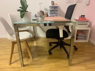 Mesa de despacho / escritorio de cristal y metal