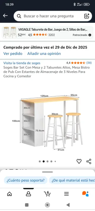 Taburetes madera y metal sin estrenar