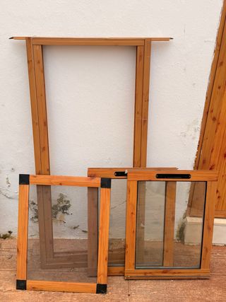 Ventana corredera aluminio color madera