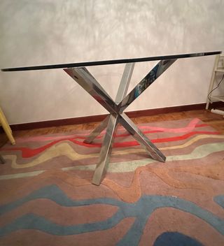 Mesa Redonda Cristal y Acero Cromado