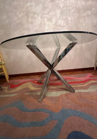 Mesa Redonda Cristal y Acero Cromado