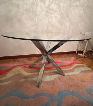 Mesa Redonda Cristal y Acero Cromado