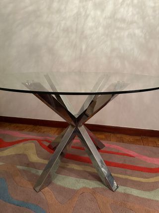 Mesa Redonda Cristal y Acero Cromado