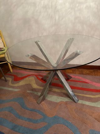Mesa Redonda Cristal y Acero Cromado