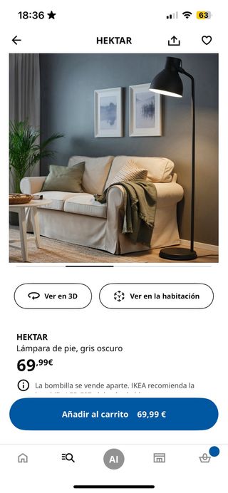 Lámpara de pie gris oscuro Ikea