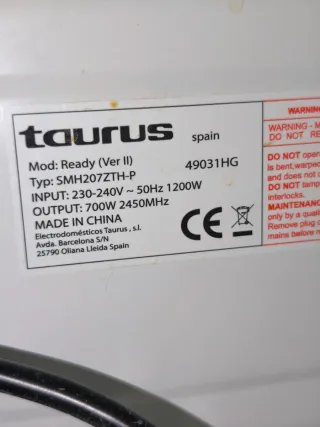 Microondas Taurus Ready Blanco