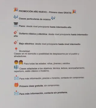 Clases de guitarra y piano