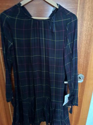 Vestido Zara cuadros azul marino talla S