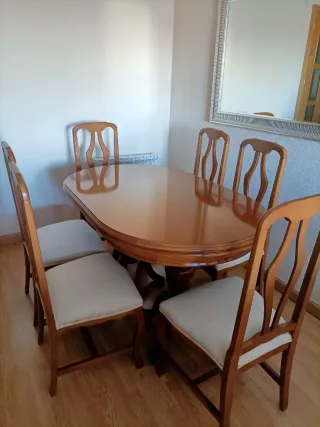 Conjunto mesa comedor y 6 sillas madera