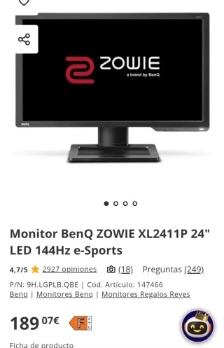 Monitor BenQ ZOWIE XL2411P 24 LED 144Hz